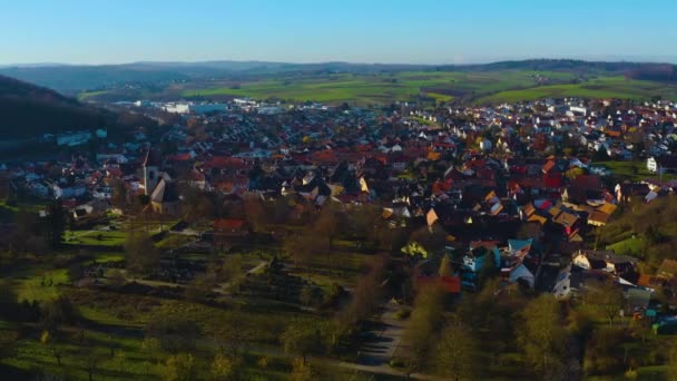 Vista Aérea Del Pueblo Knigsbach Stein Alemania Día Soleado Otoño — Vídeos de Stock