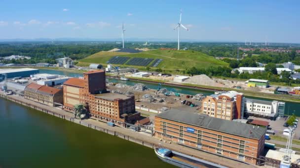 Almanya Karlsruhe Ren Nehri Limanı Yazın Güneşli Bir Günde — Stok video