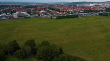 Eski şehrin havadan görüntüsü Bad Neustadt an der Saale in Germany, Bavyera bir bahar öğleden sonra