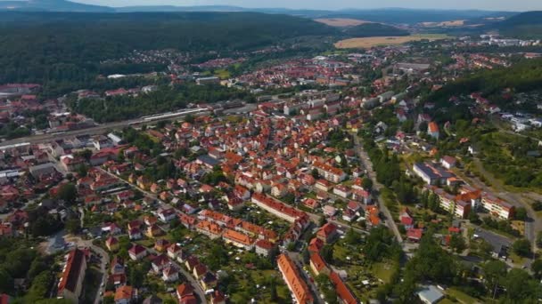 德国梅宁根古城的空中景观 图林根 夏天阳光灿烂的一天 — 图库视频影像
