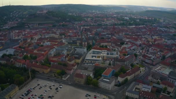 Flygfoto Över Gamla Stan Staden Wuerzburg Tyskland Bayern Molnig Sen — Stockvideo