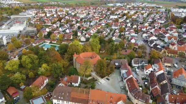Αεροφωτογραφία Της Παλιάς Πόλης Και Του Κάστρου Της Πόλης Sachsenheim — Αρχείο Βίντεο