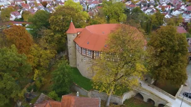 Luftaufnahme Der Altstadt Und Des Schlosses Sachsenheim Deutschland Baden Württemberg — Stockvideo