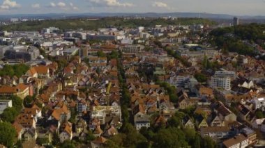 Feuerbach şehri, Almanya 'daki Stuttgart, güneşli bir sonbahar gününde Baden-Wuerttemberg manzarası 