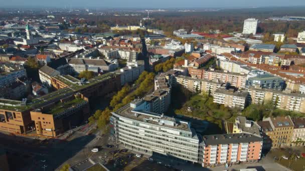 Widok Lotu Ptaka Centrum Miasta Karlsruhe Niemczech Badenia Wirtembergia Słoneczny — Wideo stockowe