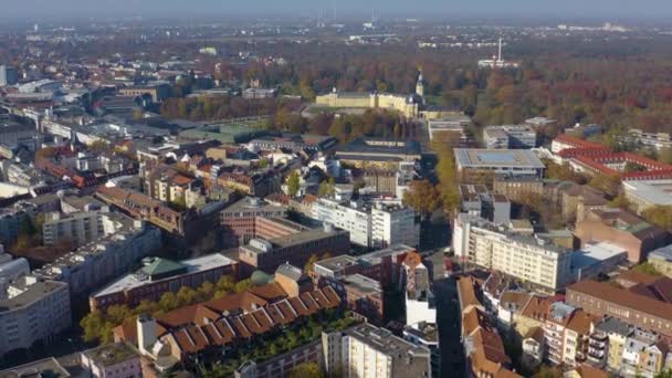 Flygfoto Över Centrala Karlsruhe Tyskland Baden Wuerttemberg Solig Höstdag — Stockvideo