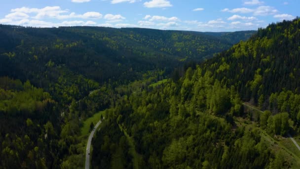 Flygfoto Över Den Svarta Skogen Solig Dag Med Moln Tyskland — Stockvideo