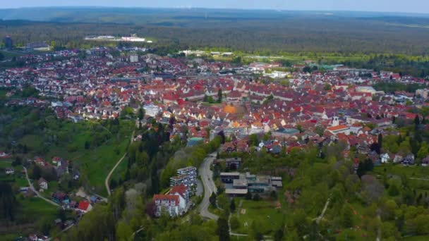 Vista Aérea Ampla Cidade Freudenstadt Floresta Negra Gernmany Dia Ensolarado — Vídeo de Stock