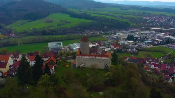 Veduta Aerea Della Città Oppenweiler Castello Reichenberg Germania Una Giornata — Video Stock