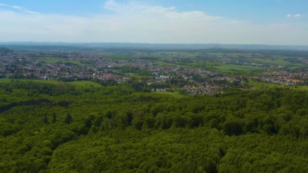 Vista Aérea Ciudad Saarbruecken Saarland Alemania Soleado Día Primavera — Vídeo de stock