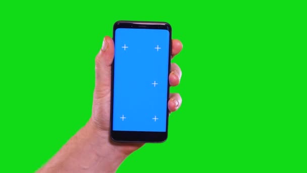 Blue Screen Template Cell Phone Finger Pointing Swipes — Stock Video
