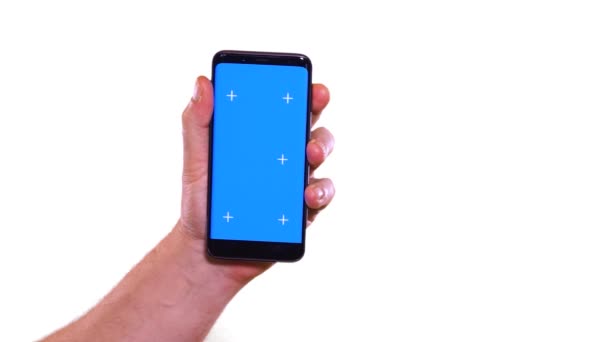 Modello Schermo Blu Telefono Cellulare Dito Puntato Che Striscia — Video Stock