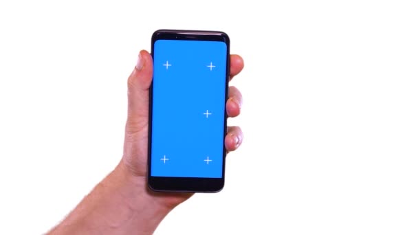 Cep Telefonu Için Mavi Ekran Şablonu Işaret Ediyor Sonra Kaydırıyor — Stok video