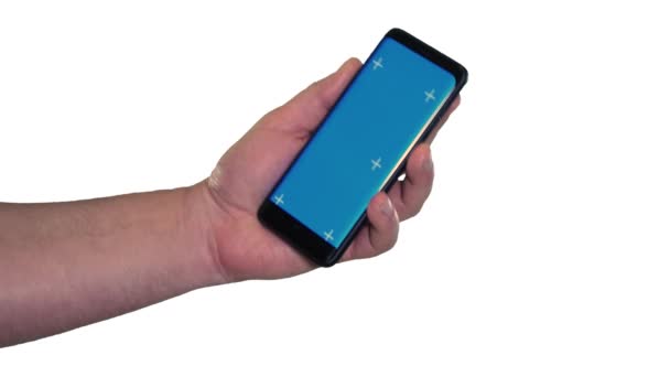 Cep Telefonu Için Mavi Ekran Şablonu Işaret Ediyor Sonra Kaydırıyor — Stok video