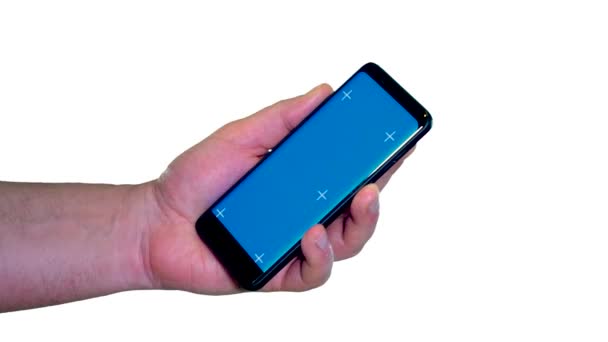 Modèle Écran Bleu Pour Téléphone Portable Doigt Pointe Que Les — Video