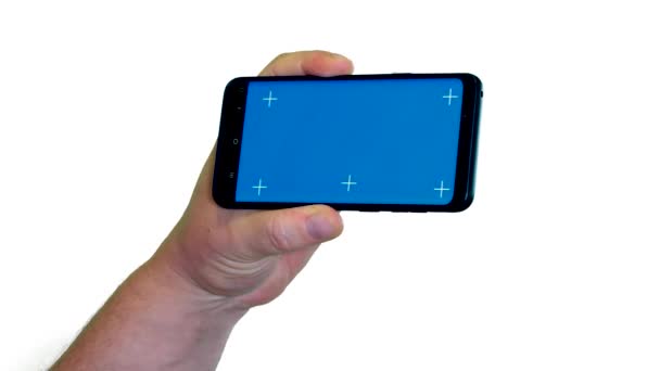 Kék Képernyő Sablont Mobiltelefon Ujj Mutat Mint Húzza — Stock videók