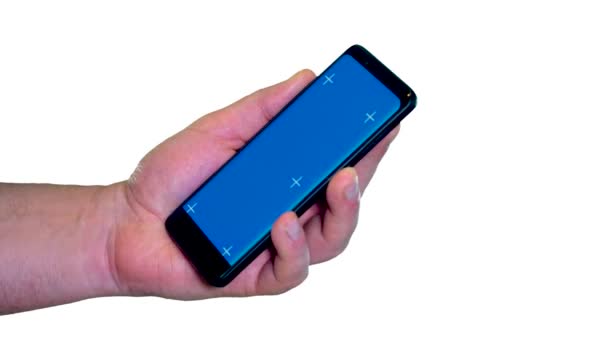 Modèle Écran Bleu Pour Téléphone Portable Doigt Pointe Que Les — Video