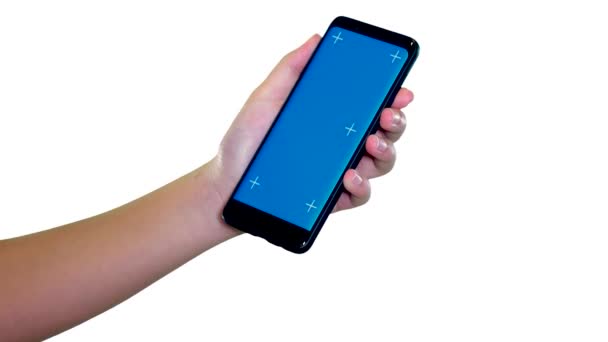 Blaue Bildschirmvorlage Für Handy Finger Zeigt Und Dann Wischt — Stockvideo