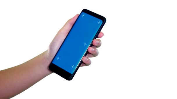 Modelo Tela Azul Para Celular Dedo Está Apontando Que Roubos — Vídeo de Stock