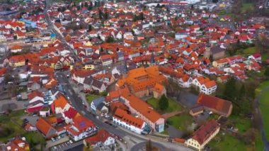 Almanya 'daki Schlchtern şehrinin havadan görünüşü, Baharın ilk günlerinde Hesse