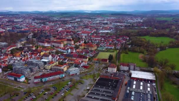 Letecký Pohled Město Fulda Německu Hesensko Zamračený Den Začátku Jara — Stock video