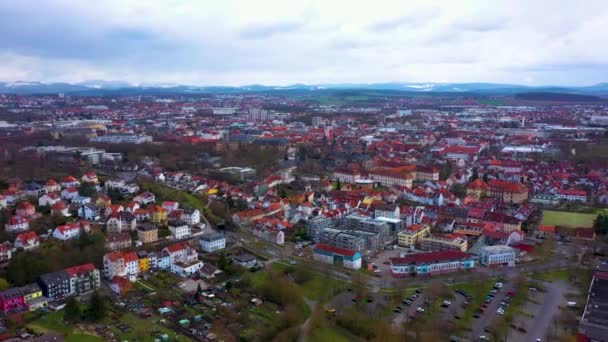 Almanya Daki Fulda Şehrinin Hava Manzarası Baharın Başındaki Bulutlu Bir — Stok video