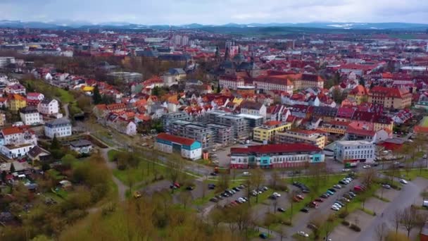 Повітряний Вид Місто Фульда Німеччина Гессе Похмурий День Ранньою Весною — стокове відео