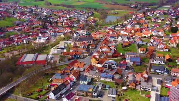 Vista Aérea Aldeia Flieden Alemanha Hesse Dia Ensolarado Início Primavera — Vídeo de Stock