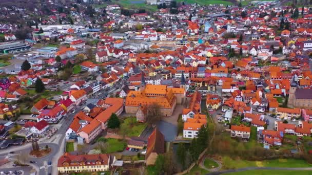 Vista Aérea Ciudad Schlchtern Alemania Hesse Día Soleado Principios Primavera — Vídeos de Stock
