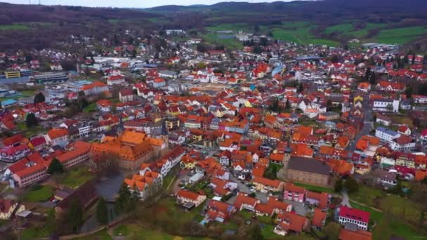 Aerial View City Schlchtern Germany Hesse Sunny Day Early Spring — Stock Video