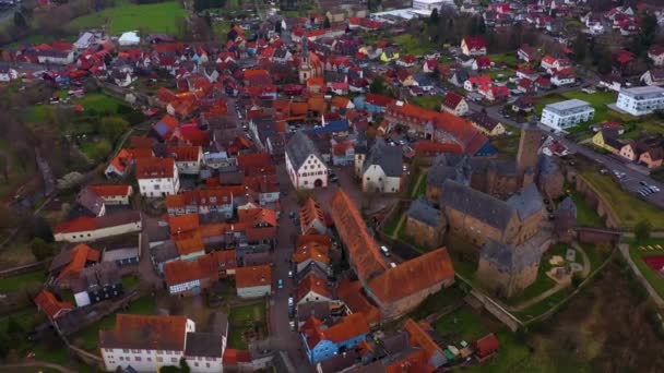 Luchtfoto Van Oude Stad Steinen Duitsland Hessen Een Vroege Lentedag — Stockvideo