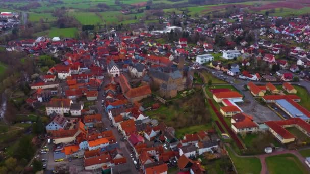 Almanya Nın Steinen Kentinin Havadan Görünüşü Hesse Ilkbahar Günü — Stok video