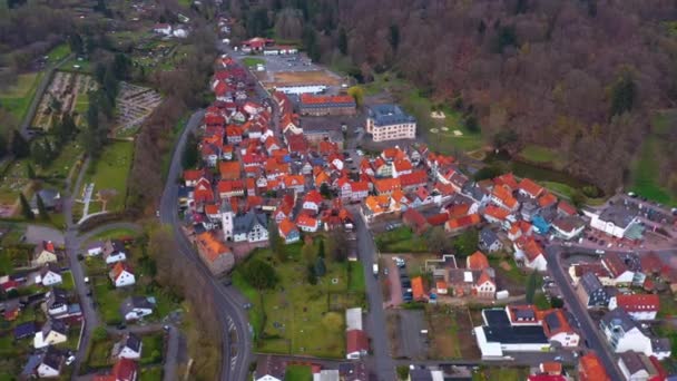 Letecký Pohled Město Wchtersbach Německu Hesensko Slunný Časný Jarní Den — Stock video