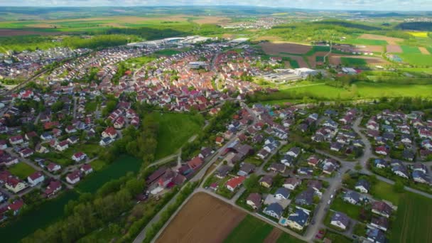 Letecký Pohled Obec Sersheim Německu Slunečného Jarního Rána — Stock video