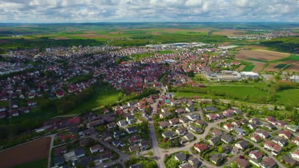 Pemandangan Udara Desa Sersheim Jerman Pada Pagi Musim Semi Yang — Stok Video