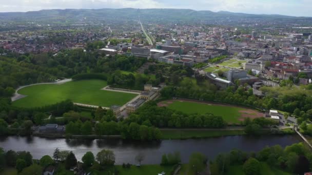 Aerial View City Kassel Germany Sunny Day Spring — Stock Video