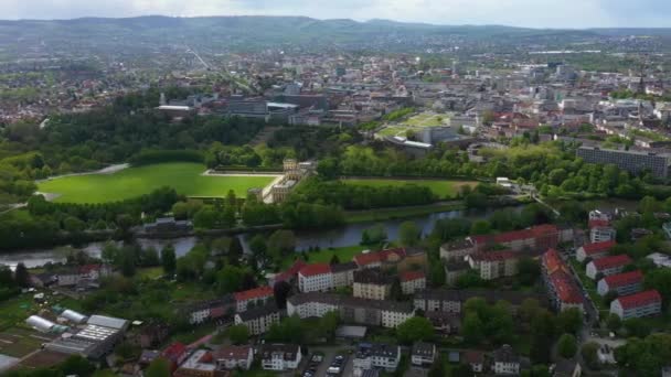 Vista Aérea Cidade Kassel Alemanha Dia Ensolarado Primavera — Vídeo de Stock