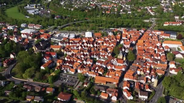 Baharda Güneşli Bir Günde Almanya Daki Melsungen Şehrinin Havadan Görünüşü — Stok video