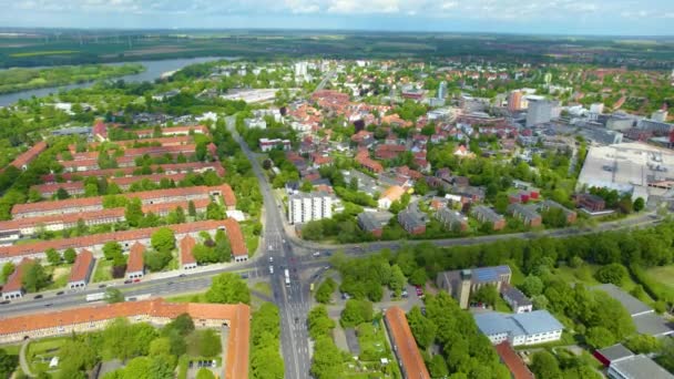 Letecký Pohled Město Lebenstedt Německém Salzgitteru Slunečného Jarního Dne — Stock video