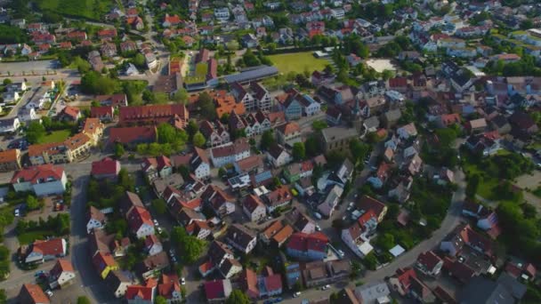 Almanya Daki Gueglingen Şehrinin Havadan Görüntüsü Baharın Güneşli Sabahında — Stok video