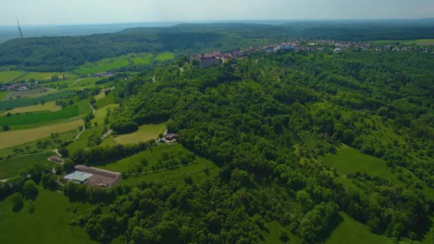 Flygfoto Över Den Gamla Staden Waldenburg Tyskland Solig Dag Våren — Stockvideo