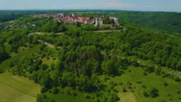Flygfoto Över Den Gamla Staden Waldenburg Tyskland Solig Dag Våren — Stockvideo