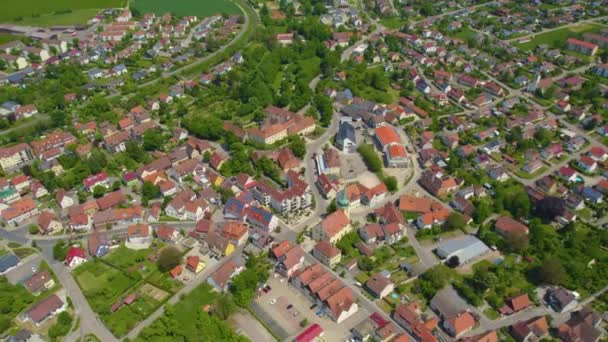 Veduta Aerea Della Città Schrozberg Germania Una Mattina Sole Primavera — Video Stock