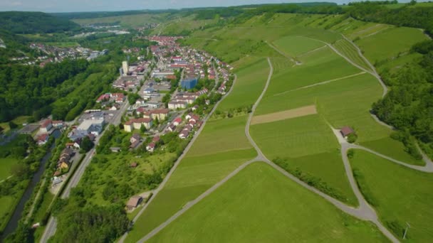 Aerial View City Niederstetten Haltenbergstetten Germany Sunny Morning Spring — Stock Video