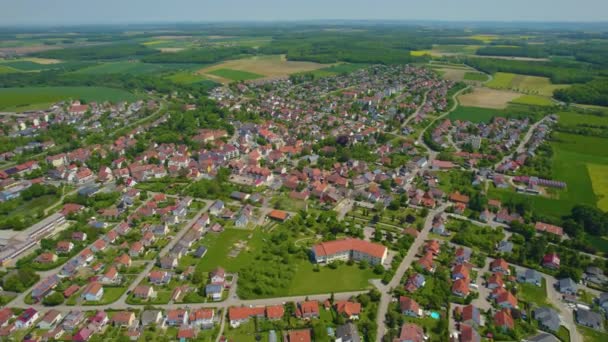 Letecký Pohled Město Schrozberg Německu Jaře Slunečného Rána — Stock video
