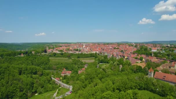 Widok Lotu Ptaka Miasto Rothenburg Der Tauber Niemczech Bawaria Słoneczny — Wideo stockowe