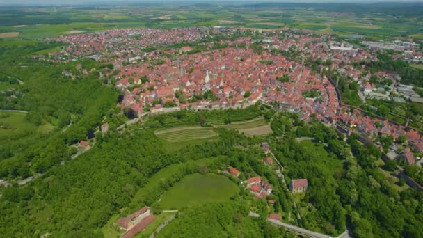 Widok Lotu Ptaka Miasto Rothenburg Der Tauber Niemczech Bawaria Słoneczny — Wideo stockowe