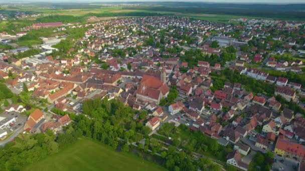 Almanya Daki Langenzenn Şehrinin Havadan Görünüşü Güneşli Bir Bahar Gününde — Stok video