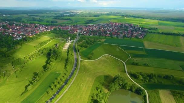 Aerial View Old Town Center Germany Sunny Day Spring — Stock Video