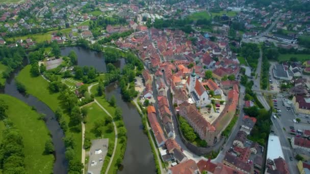 Aerial View Old Town Center Germany Sunny Day Spring — Stock Video